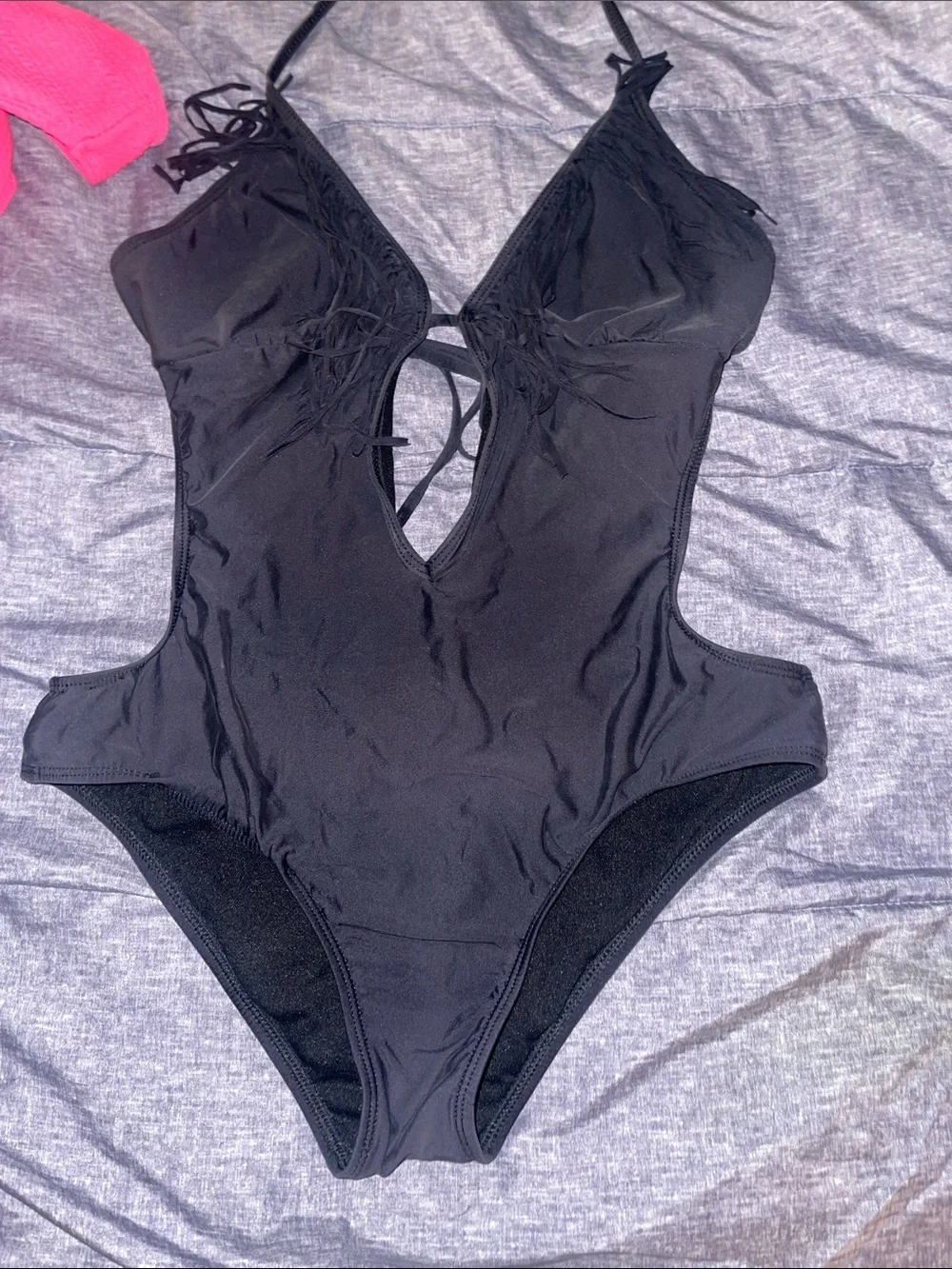 Black Lace-Up Cutout One-Piece Swimsuit
